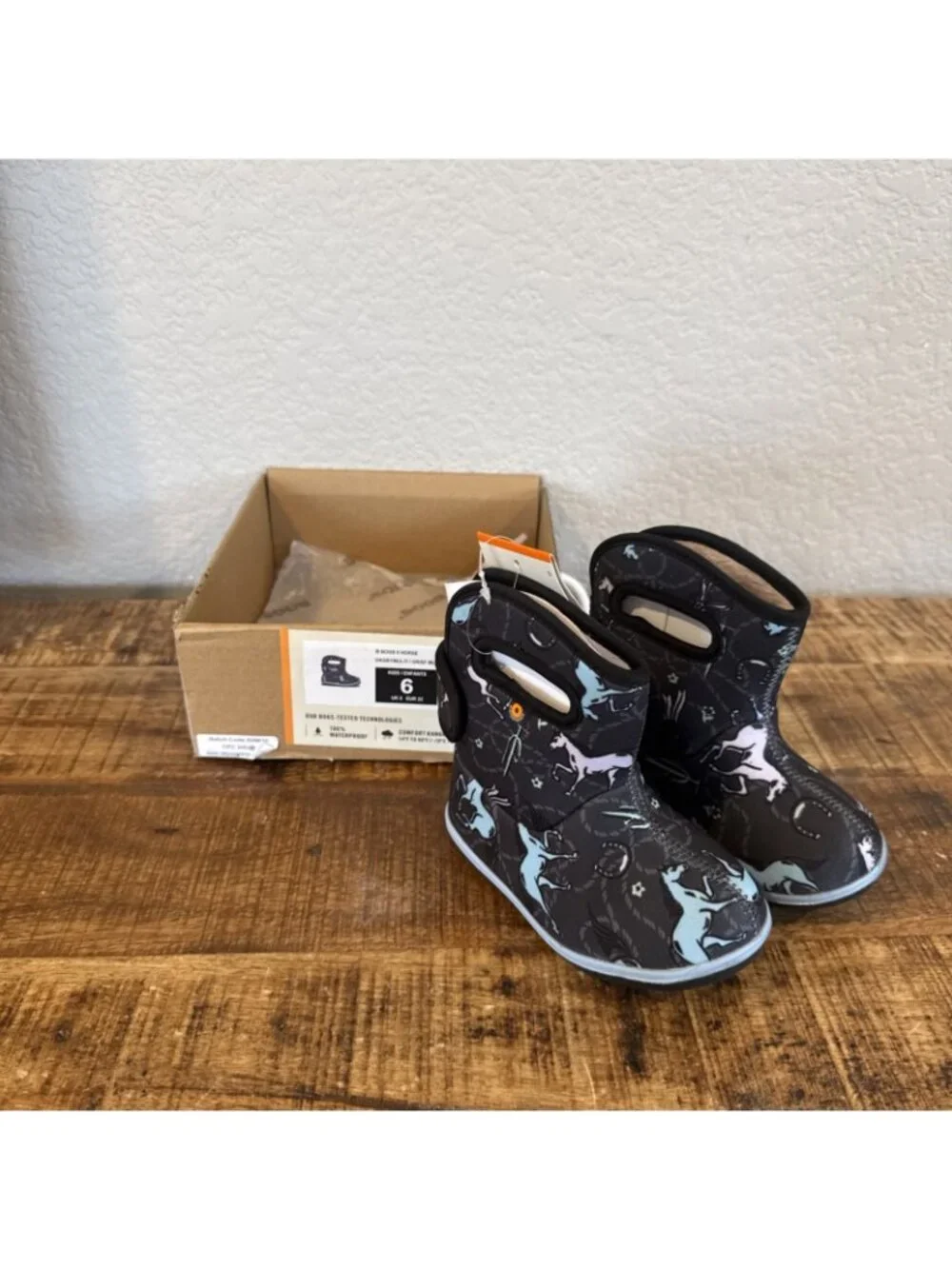 Baby Bogs II Snow Boots Infant Size 6 Horses Grey Purple Blue Insulated Lined